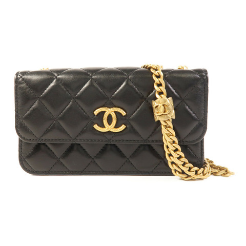 CHANEL 羊皮皮革Flap Phone Holder金扣鏈帶肩背袋