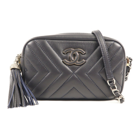CHANEL 牛皮皮革Chain Shoulder銀扣肩背袋