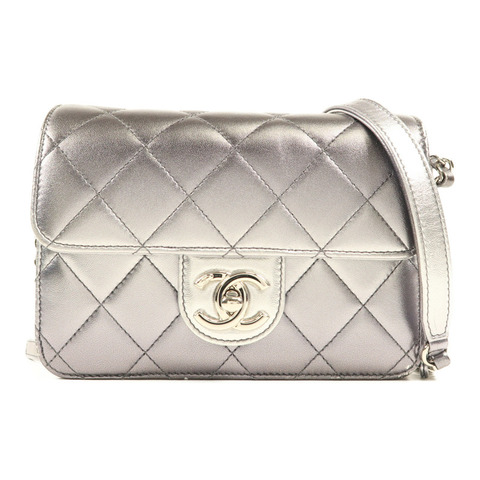 CHANEL 皮革Chain Shoulder銀扣鏈帶肩背袋