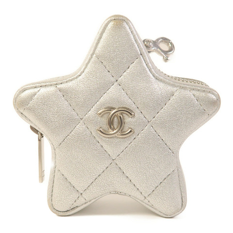 CHANEL 羊皮皮革Star Coin Purse銀扣零錢包