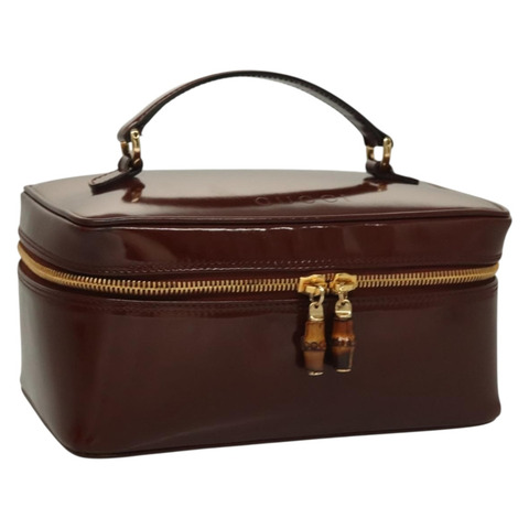 GUCCI 竹製化妝包 棕色金色 漆皮 032 1956 0150 正品 am8336