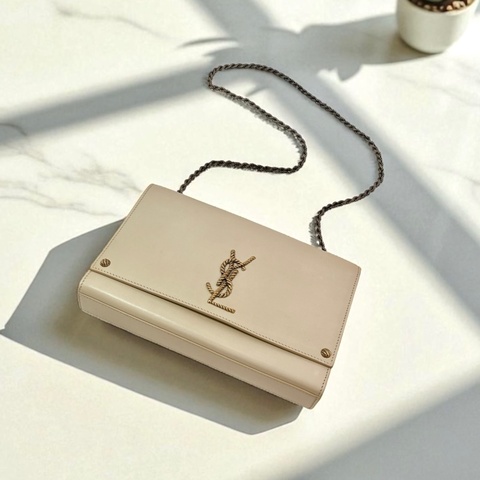 莉亞精品♡YSL kate 麻花logo 奶茶色 二手美包