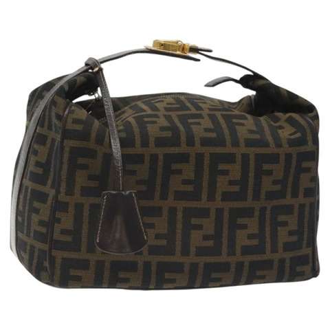 FENDI Zucca 帆布化妝包 棕色 黑金 正品 128956