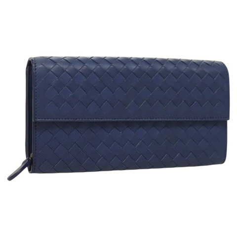 BOTTEGA VENETA INTRECCIATO 長版皮夾 皮革 藍色 正品 127953V