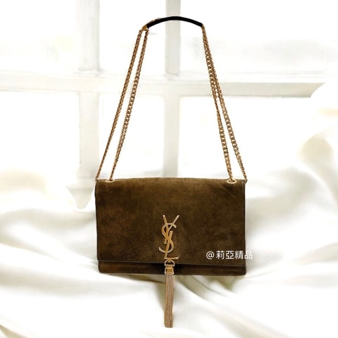 莉亞精品♡Ysl 麂皮流蘇肩背包 咖 二手美包
