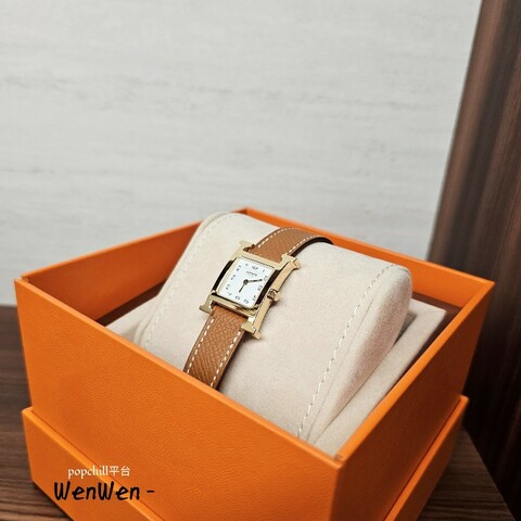 [品況優價甜❣️] Hermès 金棕金Heure H石英腕錶