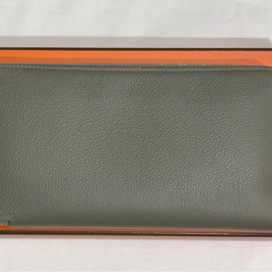 Hermes 全新 愛馬仕 Silk In Classique Evercolor拼接Barenia小牛皮拉鍊絲巾長夾(0L積雲灰)-7