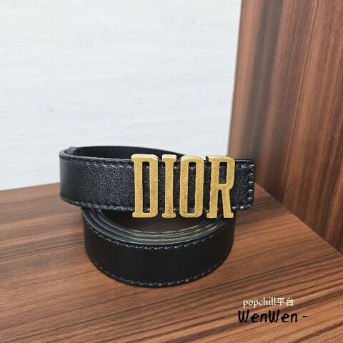 Dior 黑牛皮霧金釦D-Fence皮帶