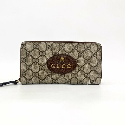 ❣Gucci長夾 PVC咖牛皮虎頭霧金釦內黃牛皮15卡ㄇ拉長夾