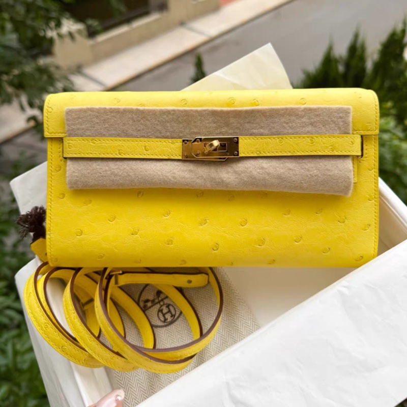 hermes 愛馬仕 鴕鳥 kelly to-go 檸檬黃金扣 Z刻 全新放置未使用-0