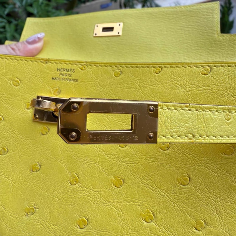 hermes 愛馬仕 鴕鳥 kelly to-go 檸檬黃金扣 Z刻 全新放置未使用-5