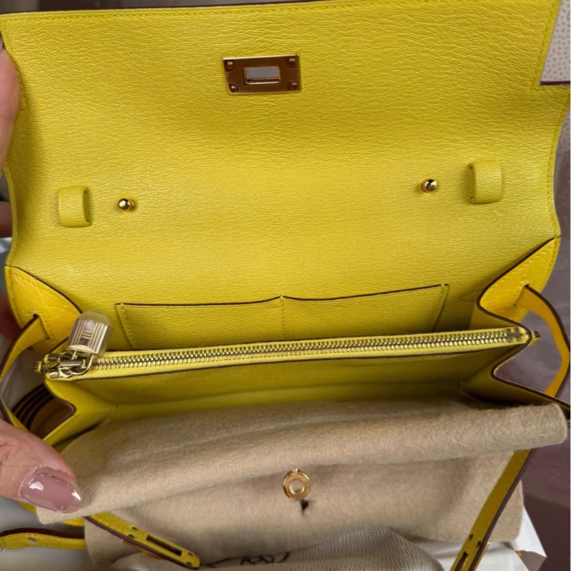hermes 愛馬仕 鴕鳥 kelly to-go 檸檬黃金扣 Z刻 全新放置未使用-6