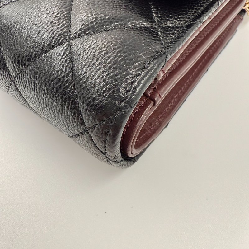 CHANEL-黑色淡金釦牛皮三折WOC-6