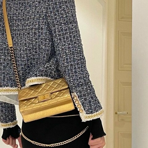 CHANEL 限量金色Trendy2.55肩背斜背包 20.5*13*8 98新 配件塵袋