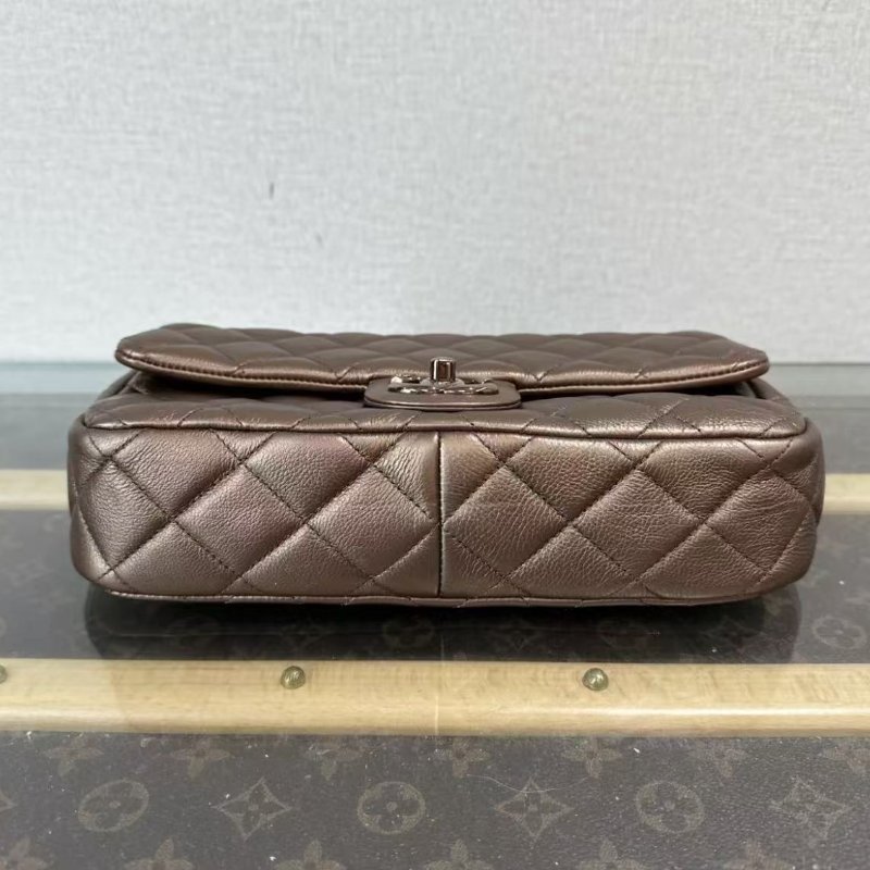 ✨CHANEL 古銅色CF肩背斜背鍊條包25*15*5.5 98新配件塵袋保卡-2
