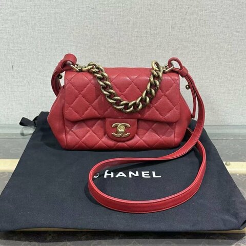 ✨CHANEL 紅金手提肩背斜背包 20*13*5 98新配件塵袋