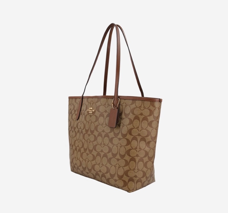 Coach大托特購物包 淺咖老花咖-1