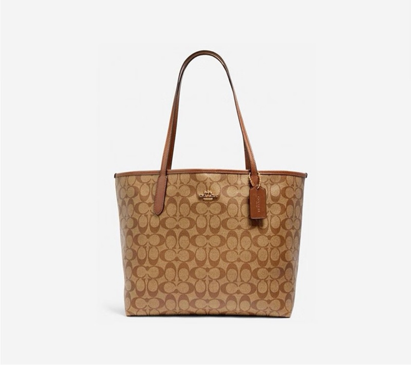 Coach大托特購物包 淺咖老花咖-6