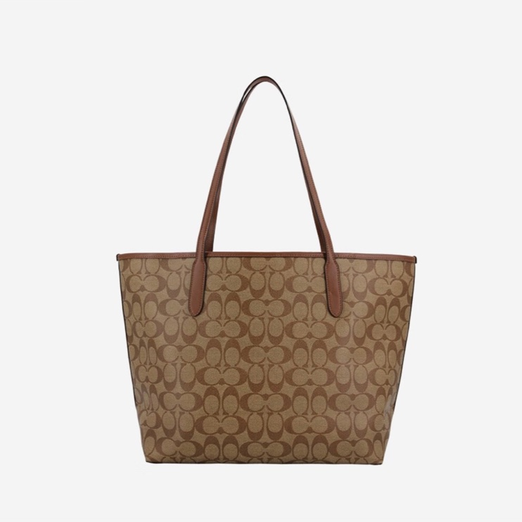 Coach大托特購物包 淺咖老花咖-7