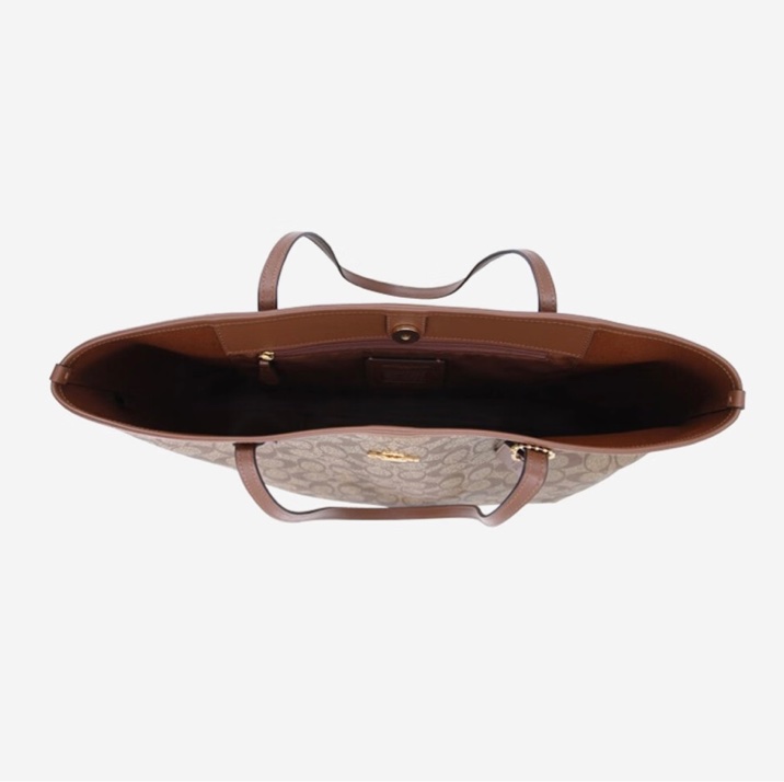 Coach大托特購物包 淺咖老花咖-10