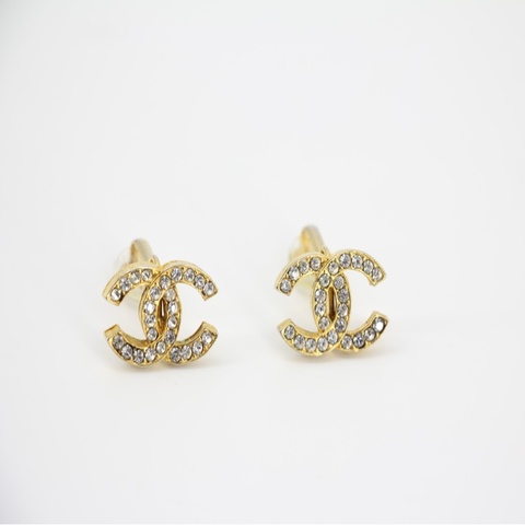 Chanel Vintage 71-80水鑽鍍金經典大CC耳夾