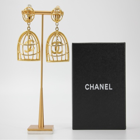Chanel Vintge 92年鍍金鳥籠耳環