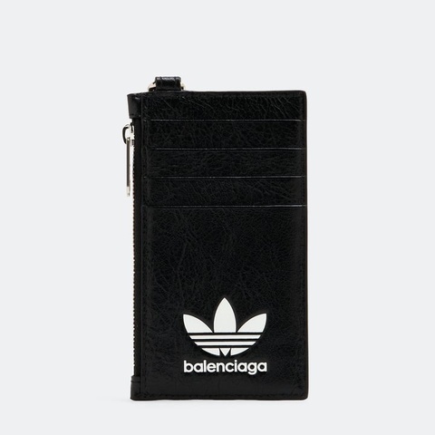 全新Balenciaga X Adidas聯名款斜背頸掛小牛皮證件零錢包黑色