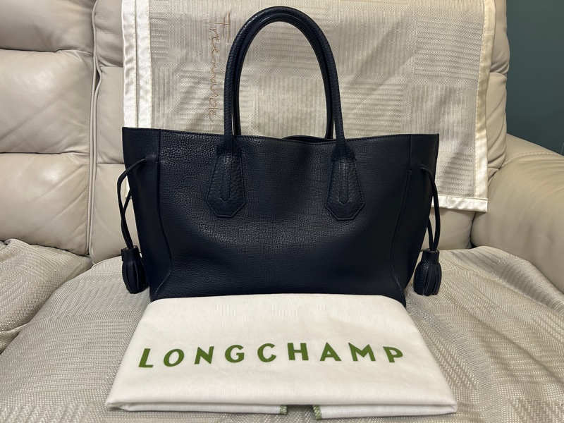 LONGCHAMP深藍色皮革肩背包-0