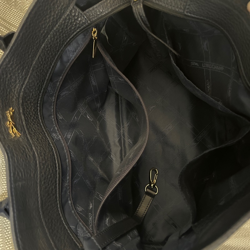 LONGCHAMP深藍色皮革肩背包-5