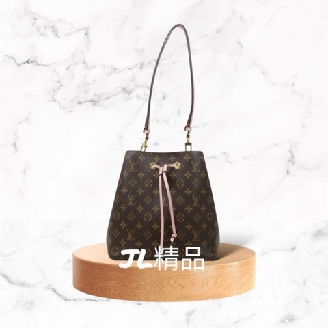 「JL精品代購」 98新  LV老花粉紅抽繩水桶包