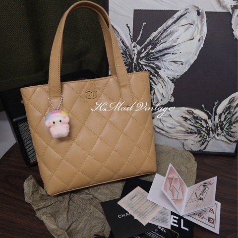 Chanel Wild Stitch Lambskin Tote bag Beige Gold 香奈兒奶茶色羊皮Vivian/Tote Bag