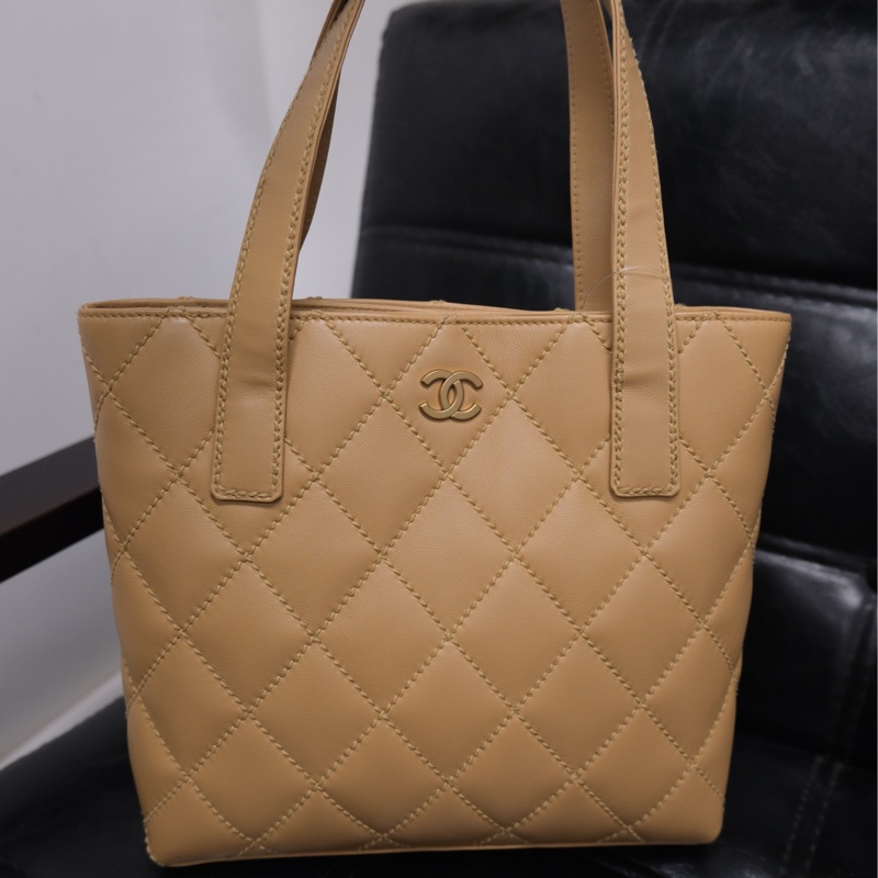 Chanel Wild Stitch Lambskin Tote bag Beige Gold 香奈兒奶茶色羊皮Vivian/Tote Bag-1