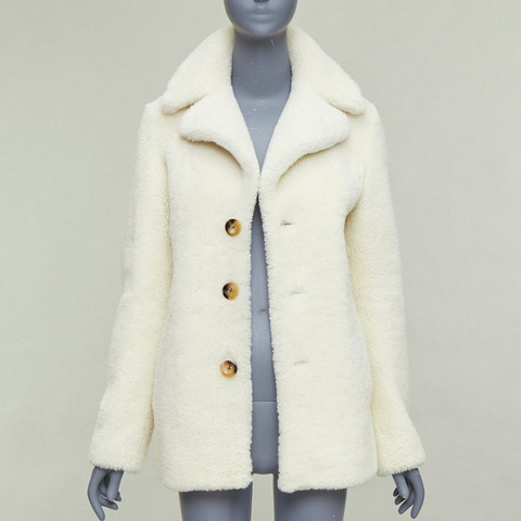 SAINT LAURENT 2017 off white sheepskin shearling teddy coat FR36 S