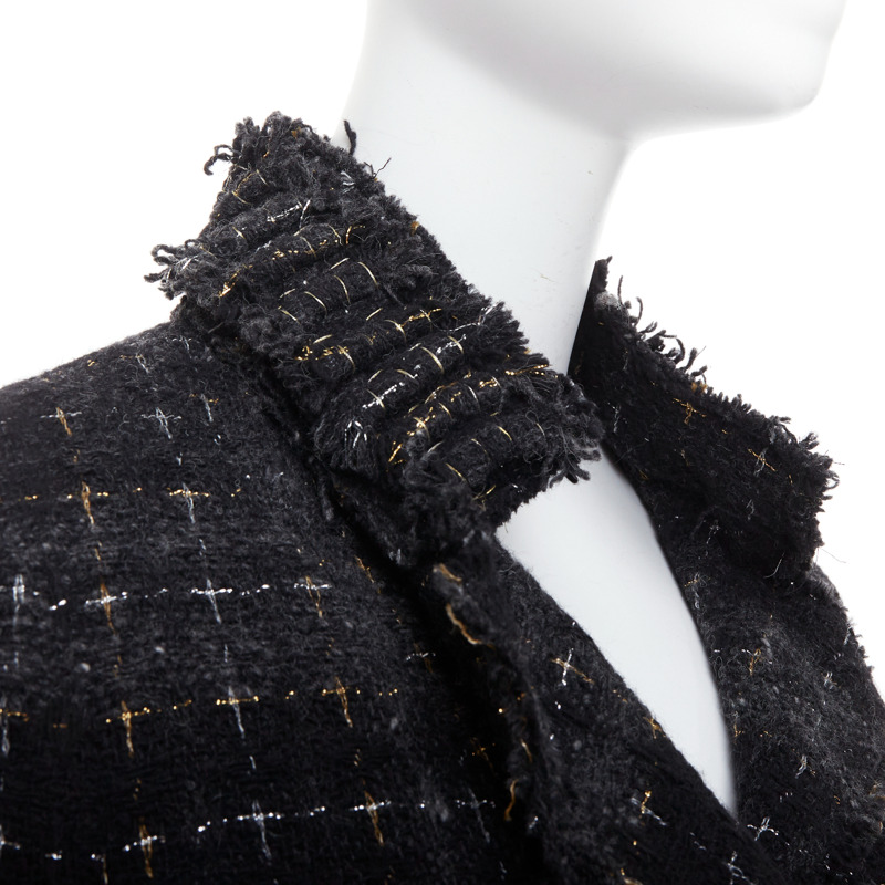 CHANEL 08A Runway Fantasy Tweed black grey silver gold wool applique jacket FR36 S-7