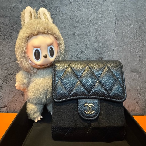CHANEL經典黑金牛皮CF三折短夾/零錢包🖤