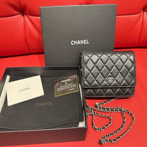 CHANEL 香奈兒WOC 羊皮 黑銀 鏈帶 斜背包