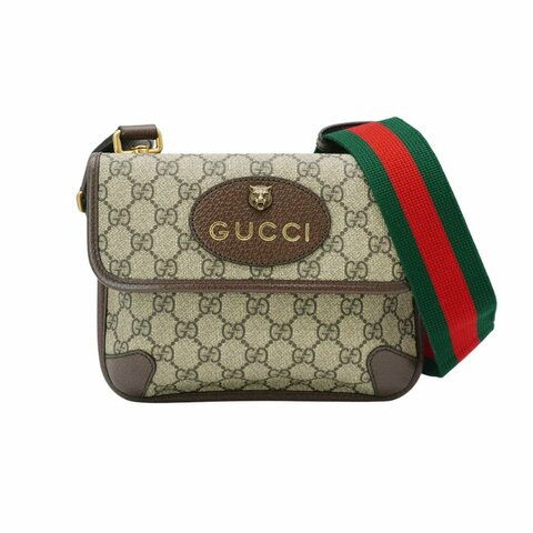 Gucci GG Supreme帆布虎頭綠紅綠背帶斜背包(501050-咖)