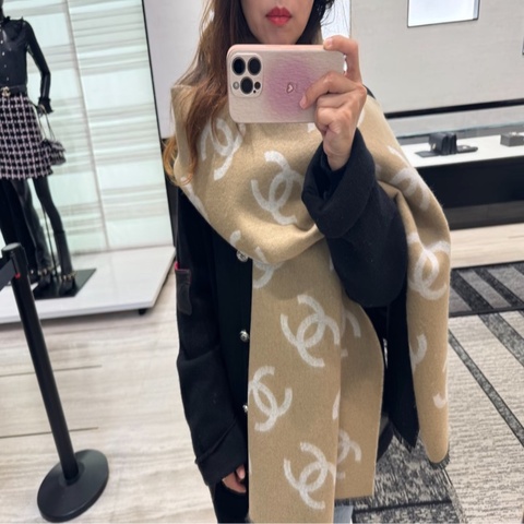 Chanel香奈兒25B雙面駝色羊毛大圍巾