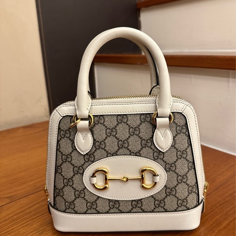 GUCCI 白邊馬銜釦T型手提包