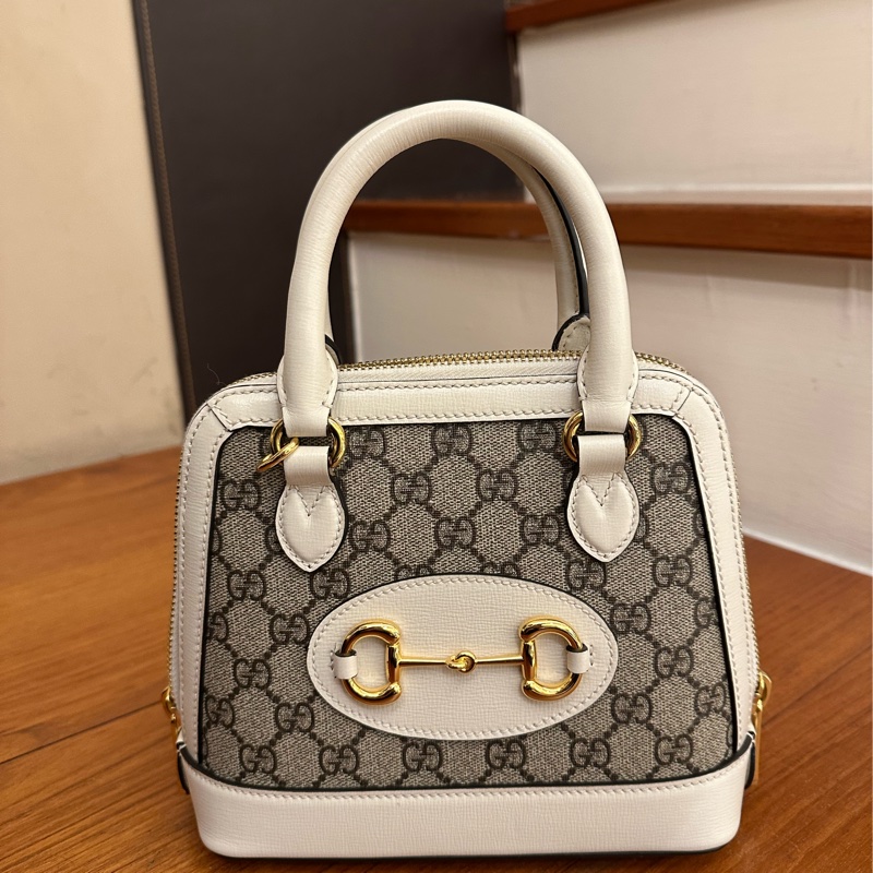GUCCI 白邊馬銜釦T型手提包-0