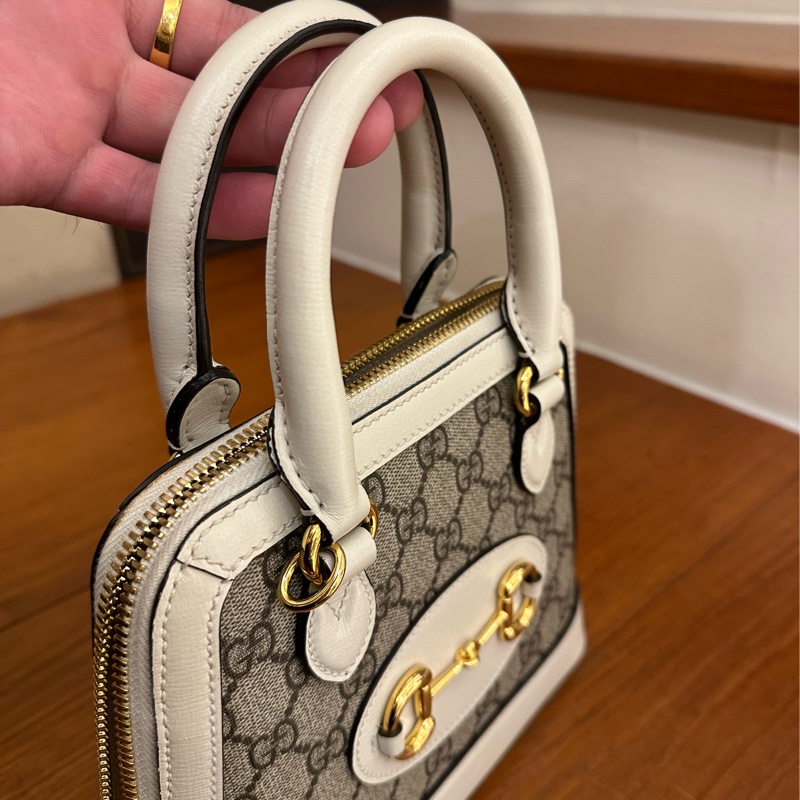 GUCCI 白邊馬銜釦T型手提包-3