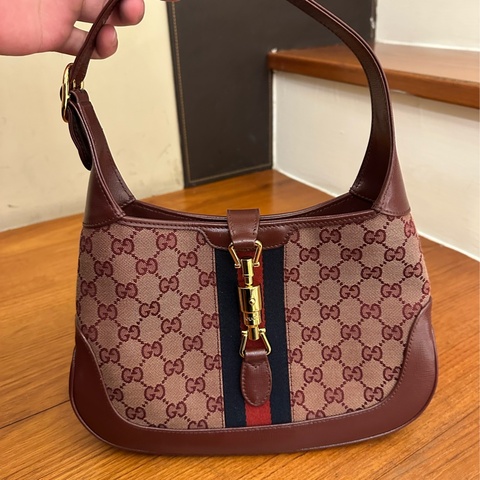 GUCCI 酒紅緹花賈姬肩背包