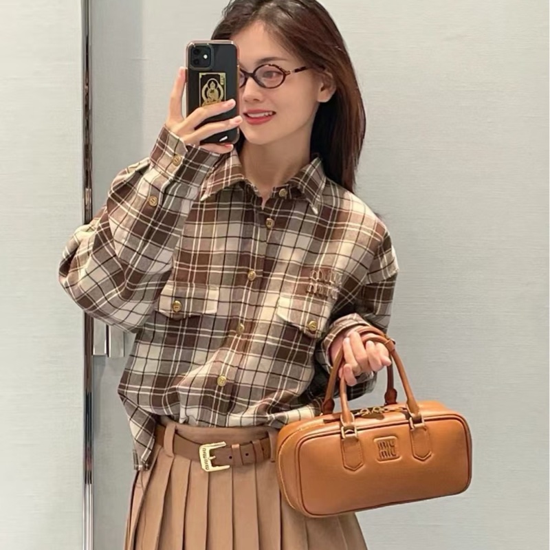 促銷品 Miu Miu Arcadie皮革手袋 干邑色-1