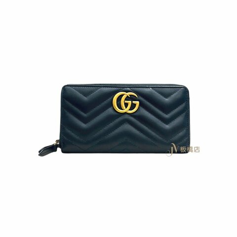 GUCCI GG Marmont 黑牛皮拉鍊長夾 443123