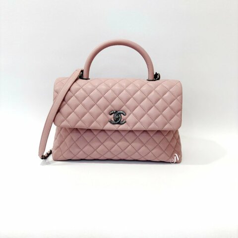 Chanel 玫瑰粉荔枝霧銀釦下蓋cocohandle/A92991