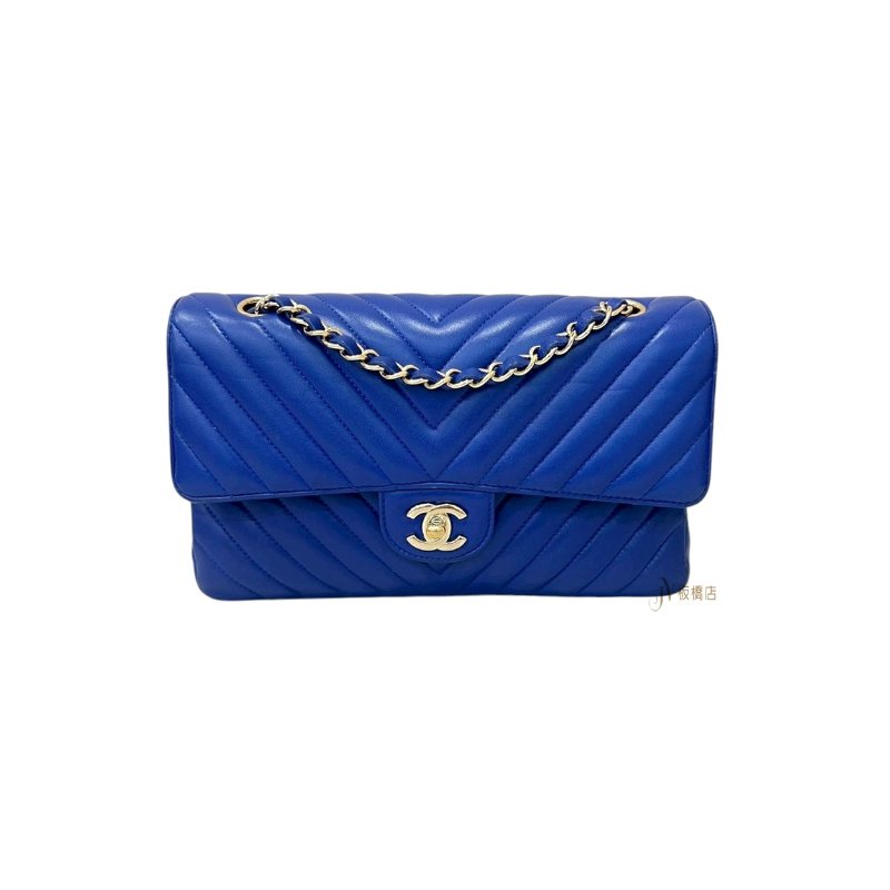 Chanel 寶藍山形紋銀釦COCO25 /A10621-0