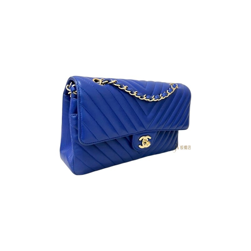 Chanel 寶藍山形紋銀釦COCO25 /A10621-3