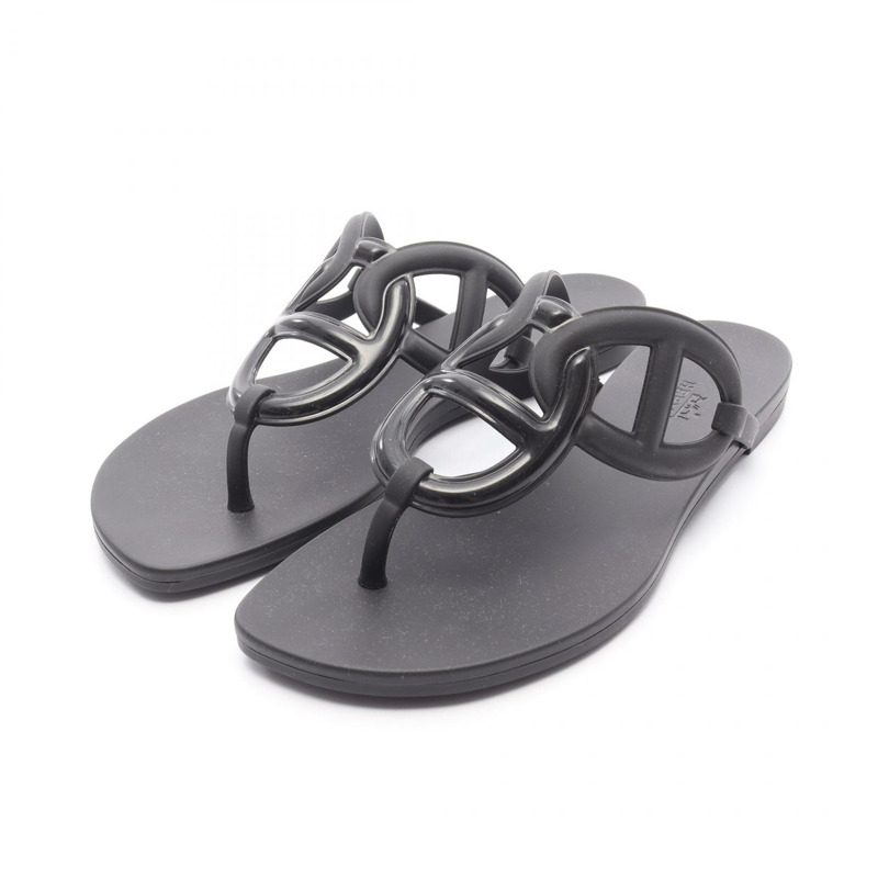 HERMES Égerie 平底涼鞋 221001Z 橡膠 黑色 女款 #35-0