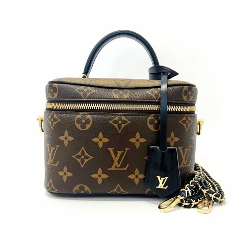 LV原花拚咖啡色手提側背化妝包VANITY PM M45165