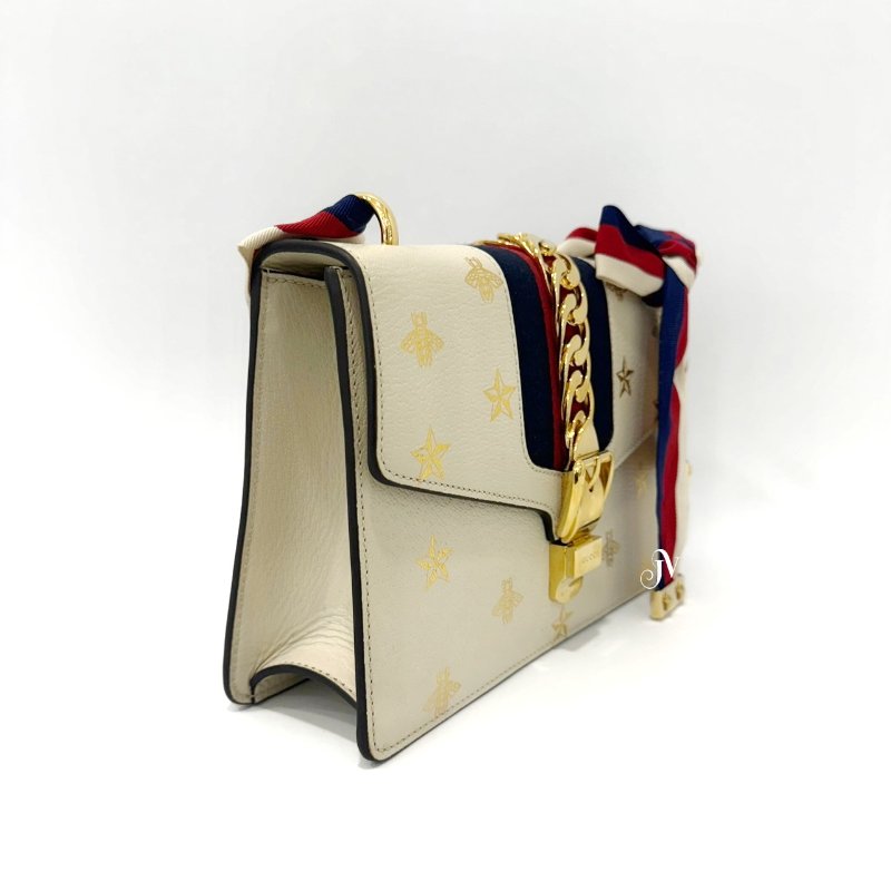 GUCCI 米色牛皮Sylvie蜜蜂星星手提肩背包-1